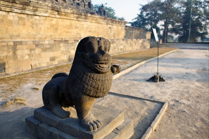 The foot of Borobudur temple, outside of Yogyakarta, Indonesia.