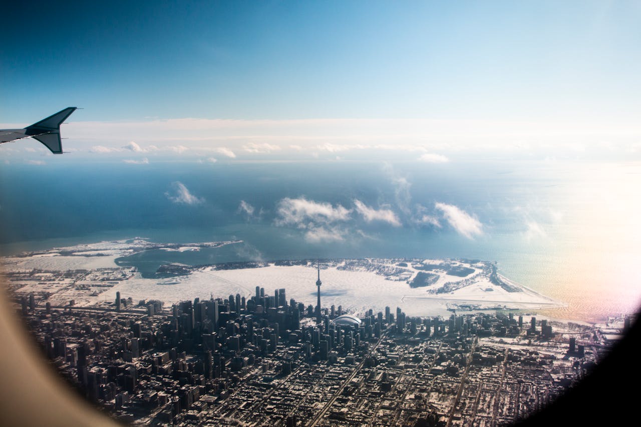 look of toronto on an airplane window